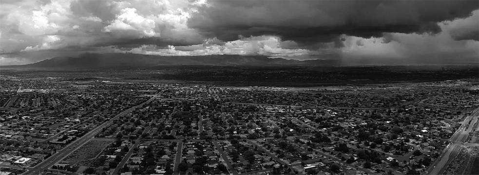 Aerial Photography of the Outpost Performance Space in Albuquerque, NM taken by High Flight Media